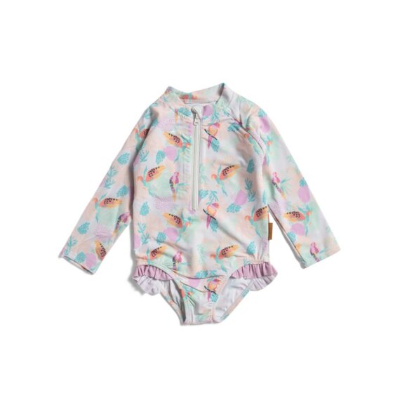 LILA & JACK multi Toddler Girls Tropical Jungle Zip Up Rash Guard Swimsuit
